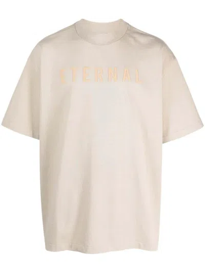 Pre-owned Fear Of God Men's  Eternal Logoflocked Cotton T-shirt In Light Browne