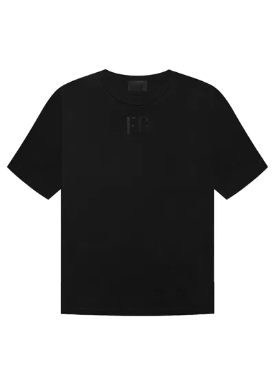 Pre-owned Fear Of God Men's  Fg Textured Velvet Logo T-shirt Vintage In Vintage Black