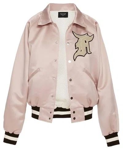 Pre-owned Fear Of God Men's  Satin Baseball Coach Jacket In Blush In Pink