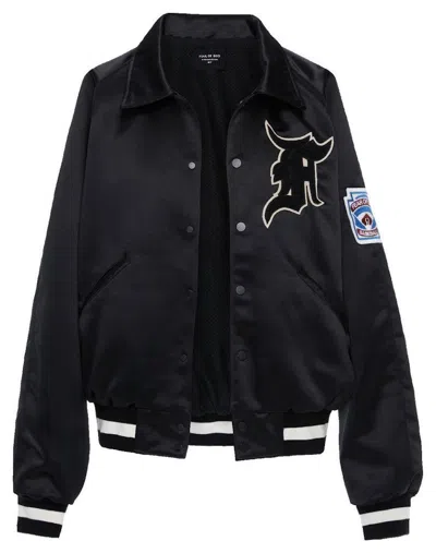 Pre-owned Fear Of God Men's  Satin Manuel Baseball Coaches Jacket In Black