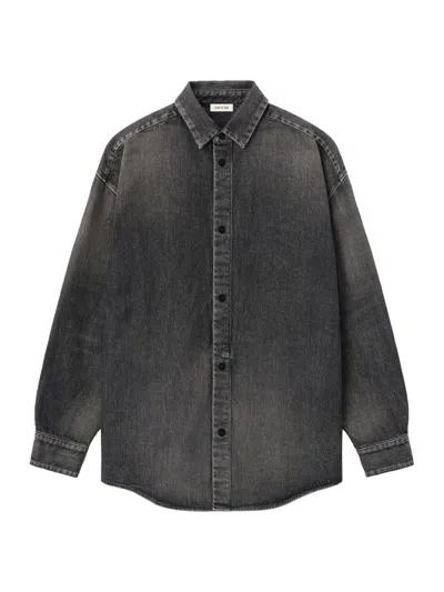 Fear Of God Snap Front Denim Overshirt Worn In Black