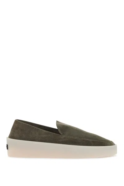 Fear Of God Logo Patch Suede Loafers In Green
