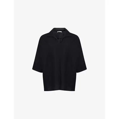 Fear Of God Mens Black Spread-collar Short-sleeves Wool Polo Shirt