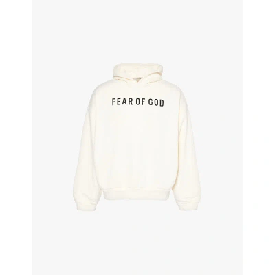Fear Of God Mens Cream Flocked-text Relaxed-fit Cotton-jersey Hoody In Beige