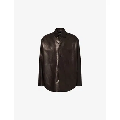 Fear Of God Leather Jacket In Brown
