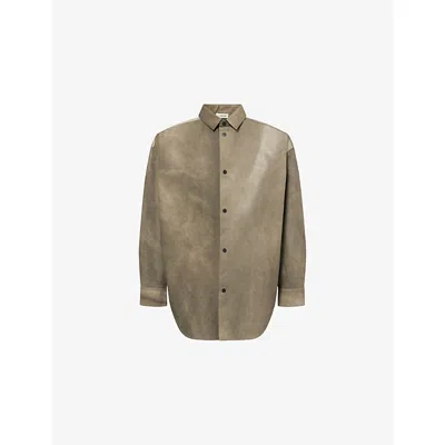 Fear Of God Mens Canvas Relaxed-fit Cotton Shirt Willow L/xl In Gold
