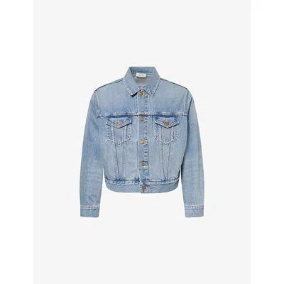 Fear Of God Mens Light Indigo Trucker Flap-pocket Denim Jacket Xl In Blue