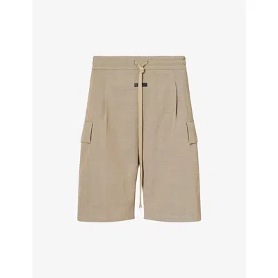 Fear Of God Mens Logo-patch Relaxed-fit Woven Cargo Shorts Melange Beige