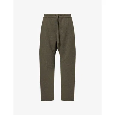 Fear Of God Mens Off Black Drawstring Wide-leg Wool-blend Trousers In Green