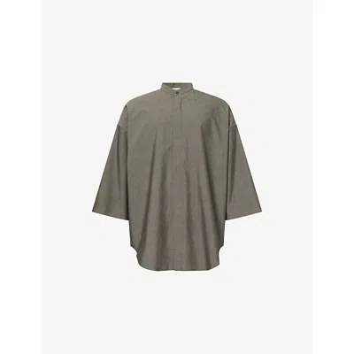 Fear Of God Gray Cotton Wool Oxford Relaxed Short Sleeve Shirt In Green