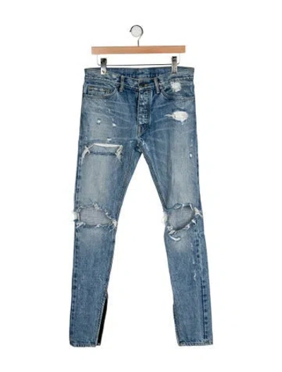 Pre-owned Fear Of God Mid-rise Straight Leg Jeans In Blue