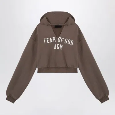 Fear Of God Military Green Cropped Sweatshirt With Logo In Brown