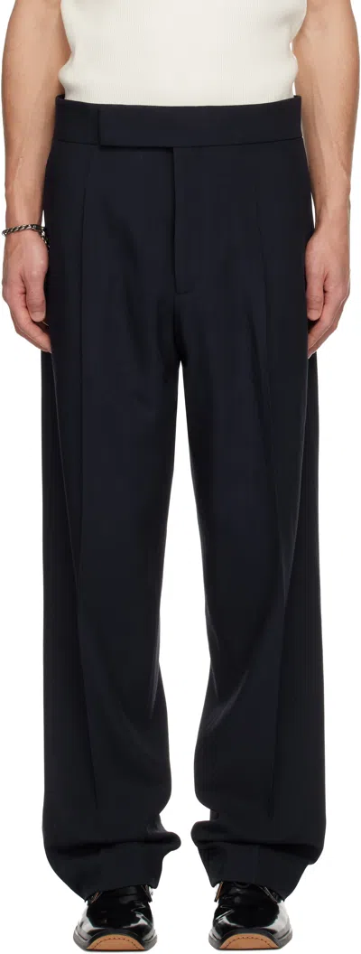 Fear Of God Navy Wool Straight Leg Trousers In Blue