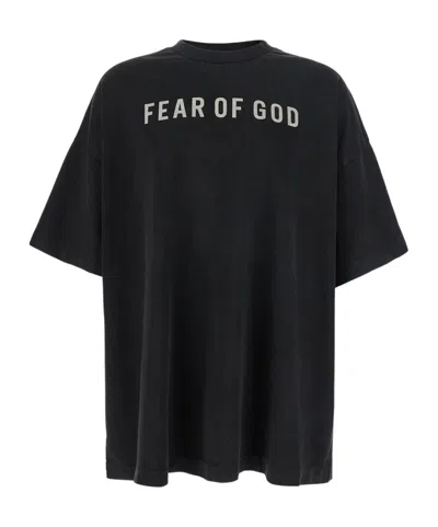 Fear Of God Greyt-shirt With Contrasting Front Logo Print In Black