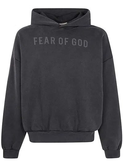 Fear Of God Black Hoodie With Logo Printed On The Front In Cotton Man
