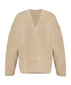 Fear Of God Textured V-neck Sweater With Ribbed Accents In Neutral