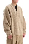 Fear Of God Textured V-neck Sweater With Ribbed Accents In Beige
