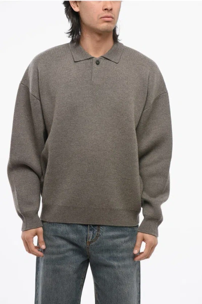 Fear Of God Polo Neck Virgin Wool Pullover In Gray