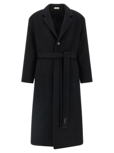 Fear Of God Belted Long Coat Lapel In Black