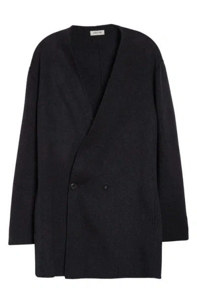 Fear Of God Relaxed Lapelless Double Breasted Blazer In Charcoal