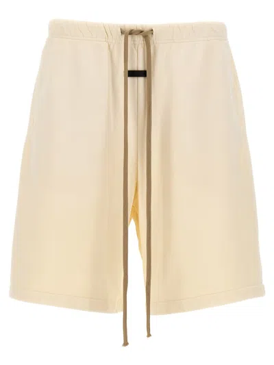 Fear Of God Logo Tag Cotton Shorts In Beige