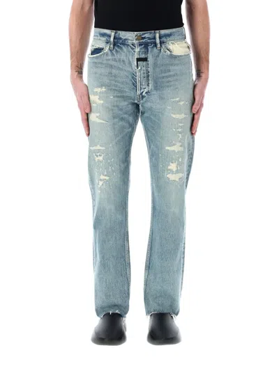 Fear Of God Repaired Classic Jeans With Vintage Hand-distressing In Blue
