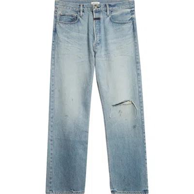 Fear Of God Ripped Knee Five-pocket Straight Leg Jeans In Blue
