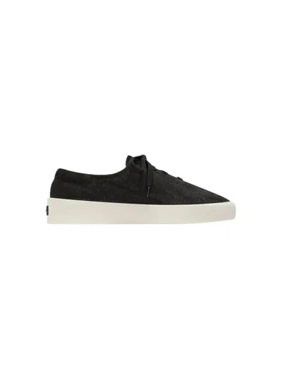 Fear Of God Round Toe Suede Low-top Sneakers With Logo Detail In Black