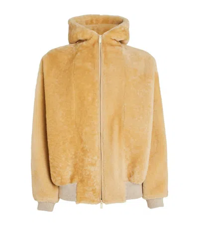 Fear Of God Shearling Hooded Bomber In Ivory