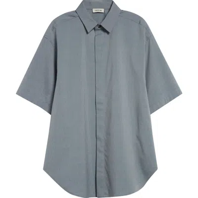 Fear Of God Short Sleeve Cotton & Wool Stretch Oxford Button-up Shirt In Melange Slate