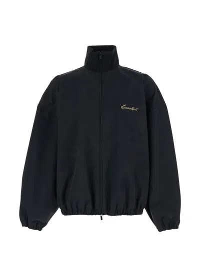 Fear Of God Mens Signature Full Zip Track Jacket Essentials Black Hoodie With Nylon Front Zip In Blue