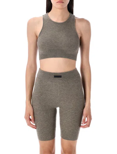 Fear Of God Sleeveless Cropped Top With Leather Accent In Gray