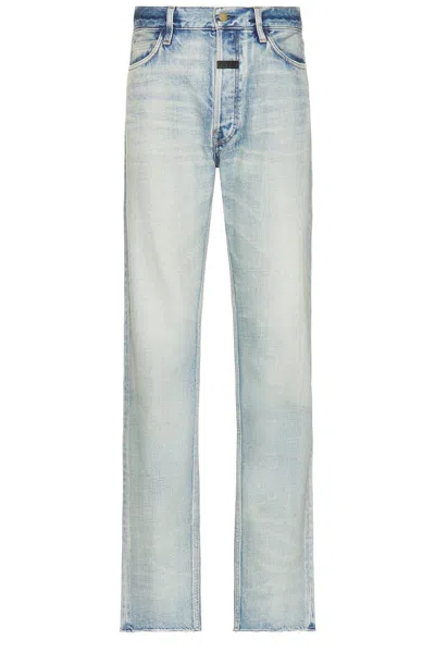 Fear Of God Five-pocket Raw Hem Straight Leg Jeans In Indigo 2