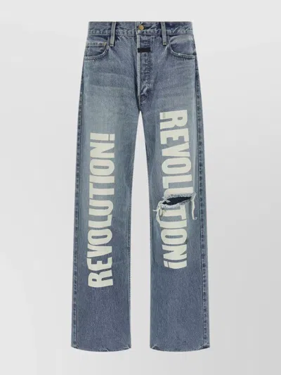 FEAR OF GOD STRAIGHT LEG DISTRESSED DENIM TROUSERS WITH POCKETS