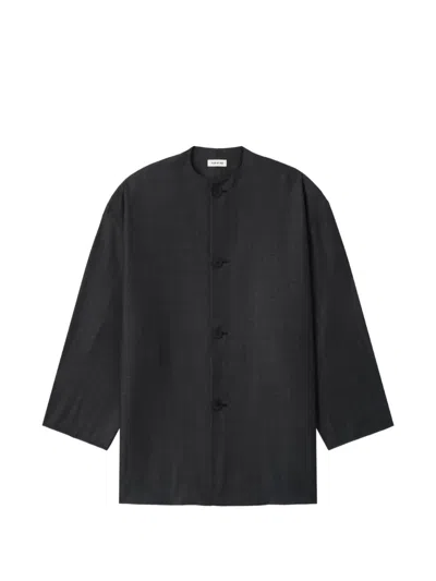 Fear Of God Striped Collarless Jacket In Black