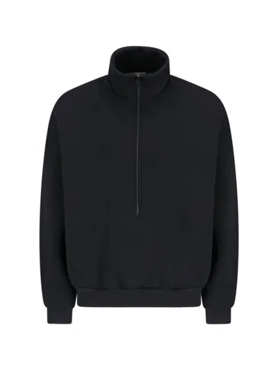 Fear Of God Oversized Cotton-blend Jersey Half-zip Sweatshirt In Black