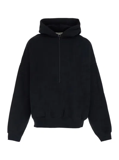 Fear Of God Sweatshirt Property Lounge Half Zip Hoodie Essentials Black With Half Zip And Fixed Hood In Cotton