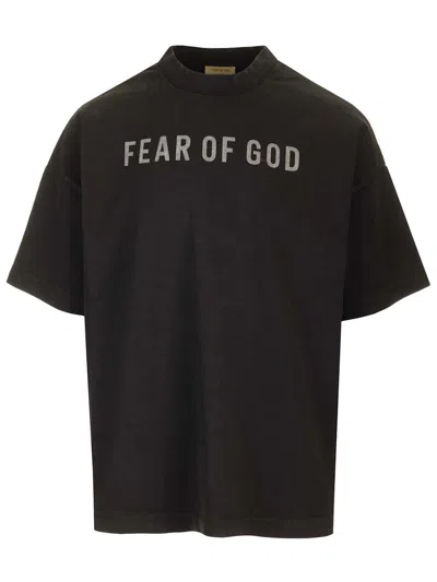 Fear Of God Greyt-shirt With Contrasting Front Logo Print In Black