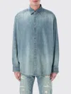 Fear Of God Blue Shirt With Classic Collar And Logo Patch On The Back In Indigo