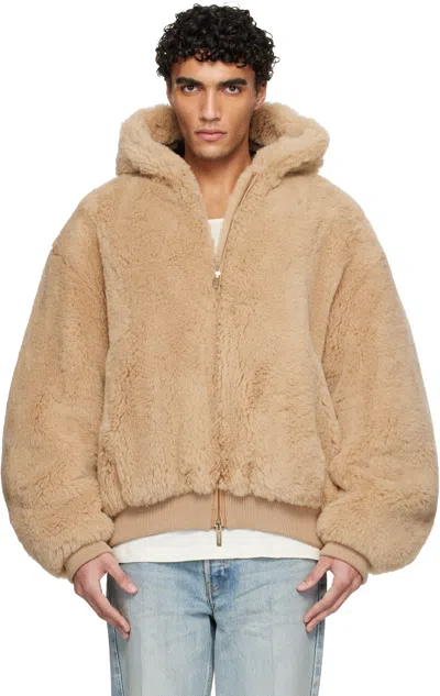 Fear Of God Alpaca And Cotton-blend Hooded Bomber Jacket In Brown