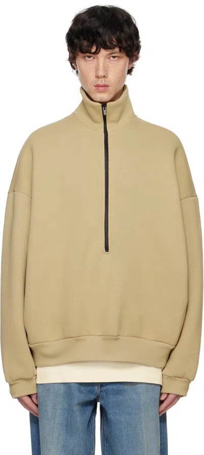 Fear Of God Tan Fleece Half Zip Mockneck Sweatshirt In Beige