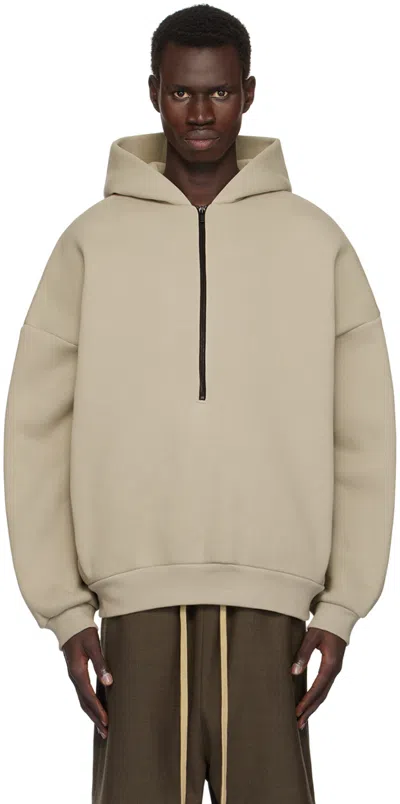 Fear Of God Taupe Fleece Half Zip Hoodie In Grey