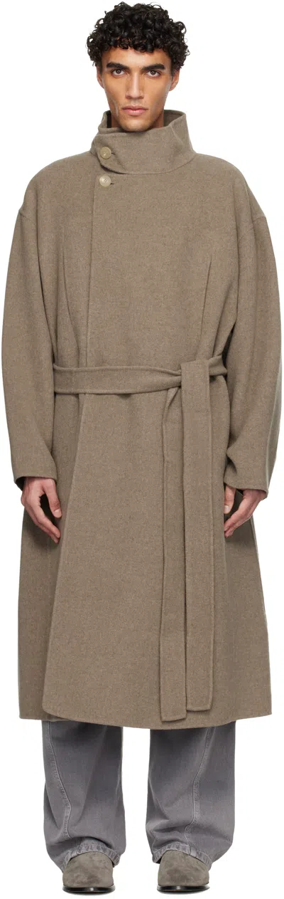 Fear Of God Taupe Wool Cashmere Highneck Coat In Brown