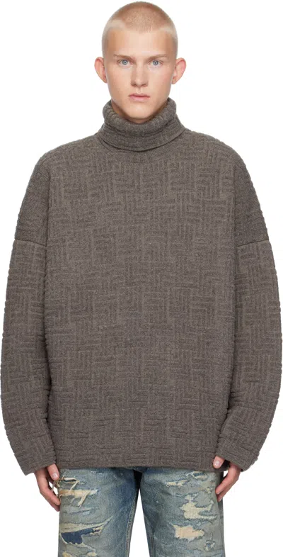 Fear Of God Taupe Wool Jacquard Turtleneck In Melange Black