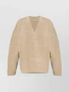 Fear Of God Textured V-neck Sweater With Ribbed Accents In Neutrals