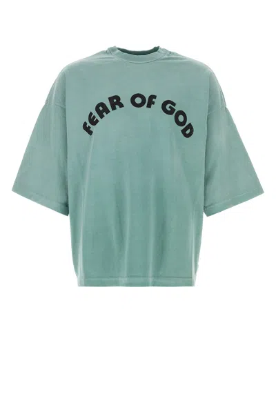 Fear Of God Light Blue Cotton Oversize T-shirt In Green
