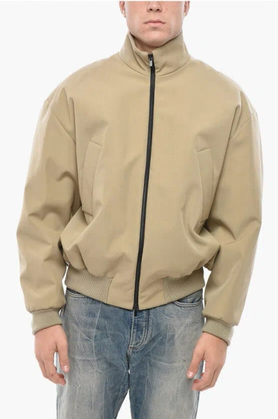 Fear Of God Turtle-neck Bomber Jacket With Contrasting Logo Patch In Brown