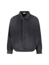 Fear Of God Mens Washed Black Utility Cropped Denim Jacket In Blue