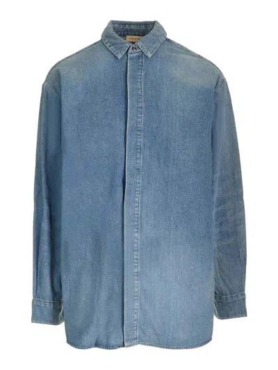 Fear Of God Blue Vented Denim Shirt In Medium Indigo