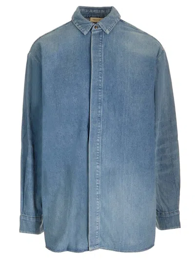 Fear Of God Blue Vented Denim Shirt In Medium Indigo